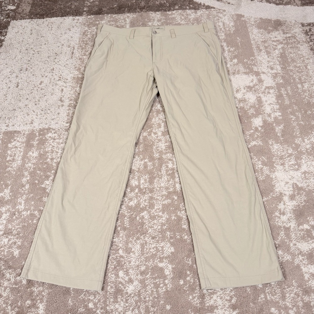 Eddie Bauer Travex Pants Men 40x32 Tan Khaki Utility Gorpcore Hiking Zip Pockets